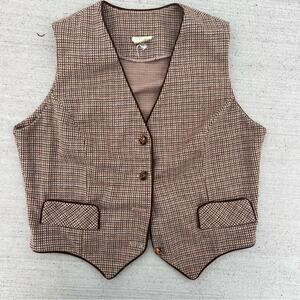 Vintage 60s Douglas Make Brown Tweed Houndstooth Vest Small?